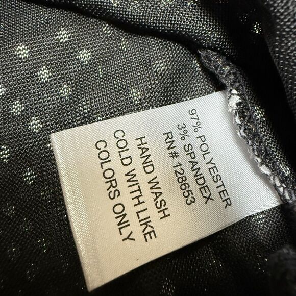 Ellen Weaver Top Womens 1X Plus Black Floral 3/4 Sleeve Zip Back Stretch Blosue - Picture 7 of 9